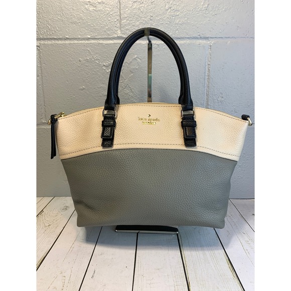Kate Spade Jackson Street Dixon Satchel Bag Pebbled Leather Grey Cream Black - Picture 2 of 9